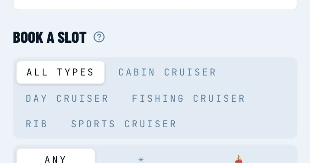 Booking a slot from a phone in Nauticore — filters, dates and available boats